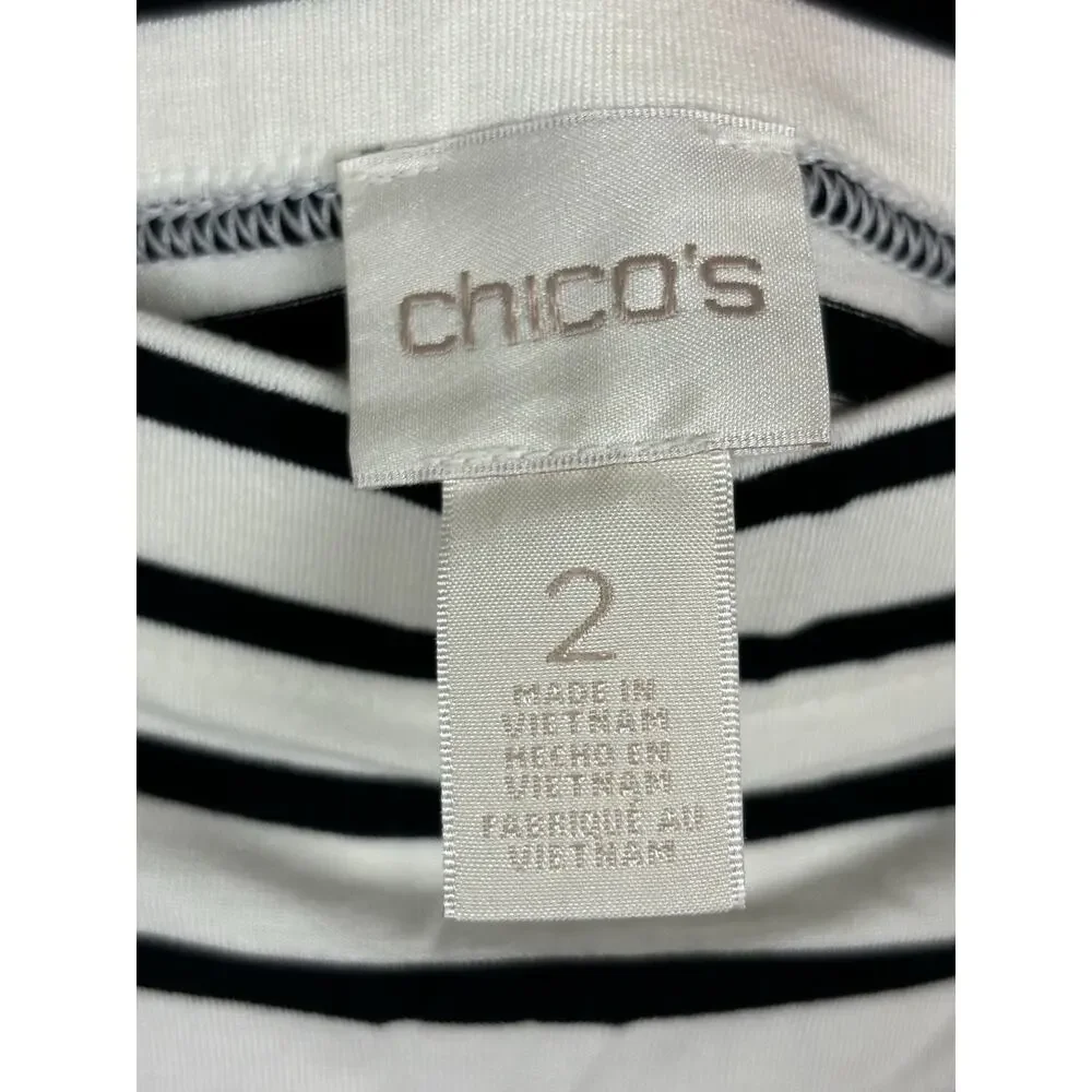 NEW Chicos Women’s Skirt Sz 2/Large Black White Striped Comfort Stretch Vacation